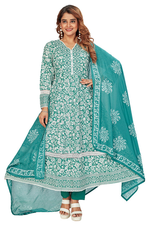 Amchoor Green Cotton Floral Print Kurti Set for Women's