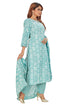 Amchoor Teal Cotton Ethnic Motifs Kurti Set for Women's