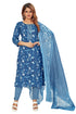Amchoor Blue Cotton Floral Print Kurti Set for Women's