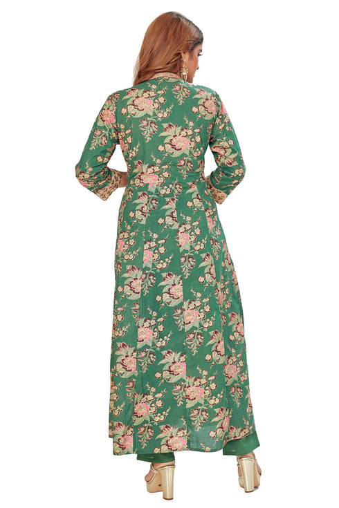 Amchoor Green Cotton Floral Print Kurti Set for Women's