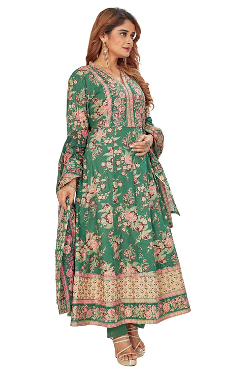 Amchoor Green Cotton Floral Print Kurti Set for Women's