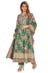 Amchoor Green Cotton Floral Print Kurti Set for Women's