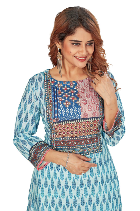Amchoor Teal Cotton Digital Print Kurti Set for Women's