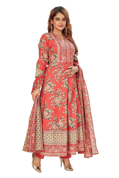 Amchoor Red Cotton Floral Print Kurti Set for Women's