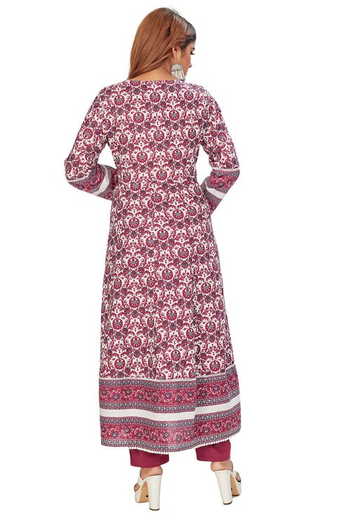 Amchoor Maroon Cotton Floral Print Kurti Set for Women's