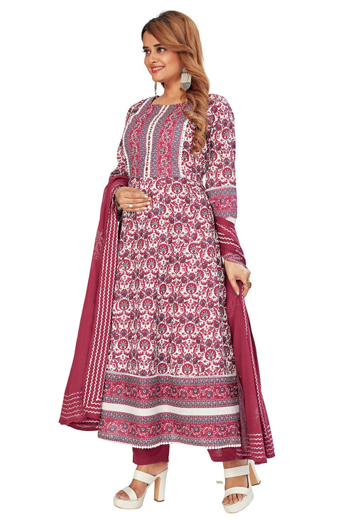Amchoor Maroon Cotton Floral Print Kurti Set for Women's