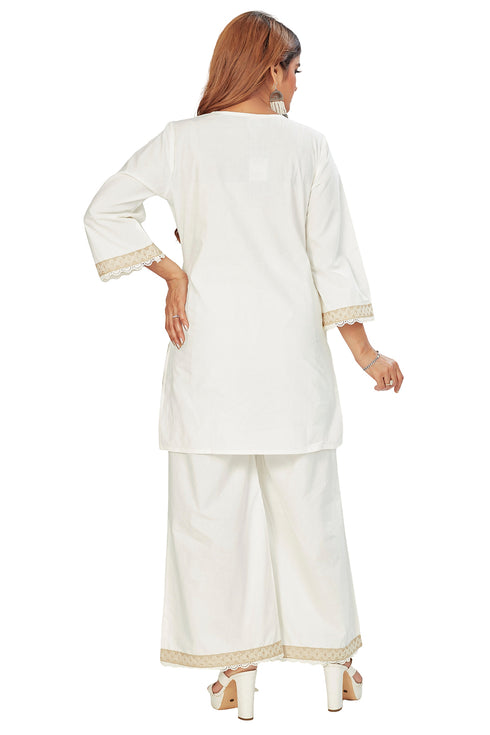 Amchoor Off White Cotton Solid Print Co-ord Set for Women's