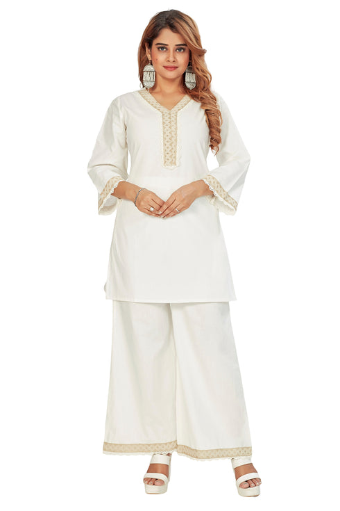 Amchoor Off White Cotton Solid Print Co-ord Set for Women's