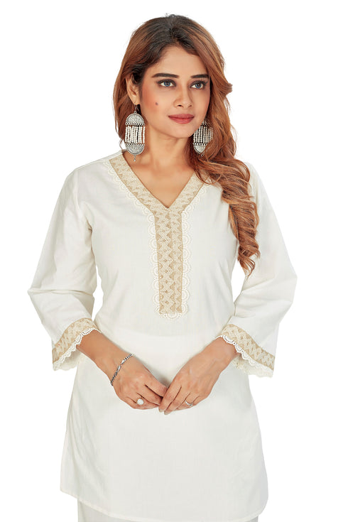 Amchoor Off White Cotton Solid Print Co-ord Set for Women's