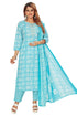 Amchoor Light Blue Cotton Floral Print Kurti Set for Women's