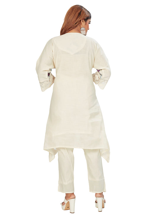 Amchoor Purple Cotton Floral Print Kurti Pant for Women's