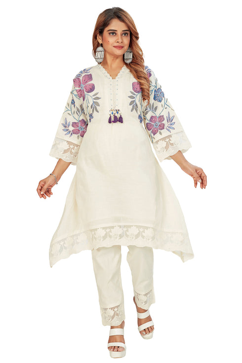 Amchoor Purple Cotton Floral Print Kurti Pant for Women's