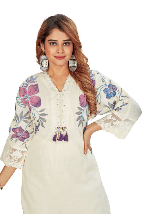 Amchoor Purple Cotton Floral Print Kurti Pant for Women's