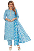 Amchoor Blue Cotton Floral Print Kurti Set for Women's