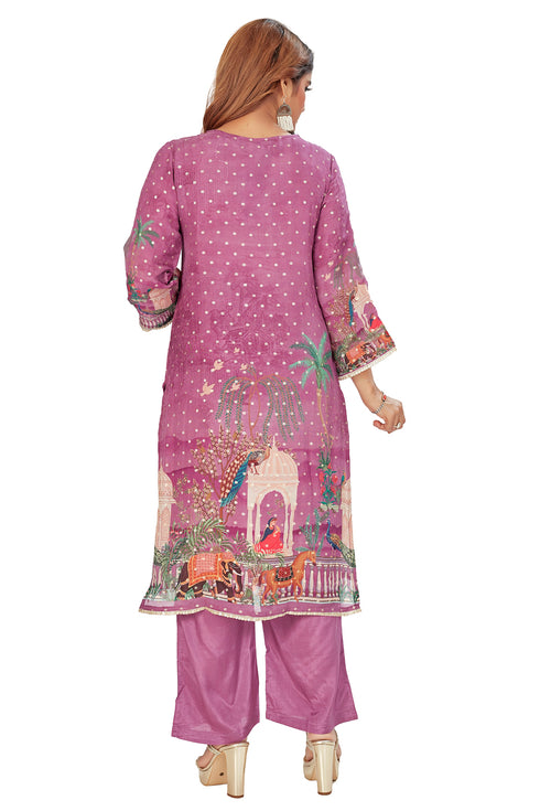 Amchoor Purple with Golden Polka Dot Zari Patterned Cotton Kurti Set for Women's