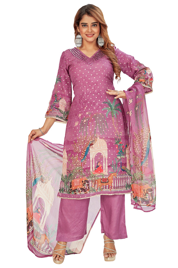 Amchoor Purple with Golden Polka Dot Zari Patterned Cotton Kurti Set for Women's