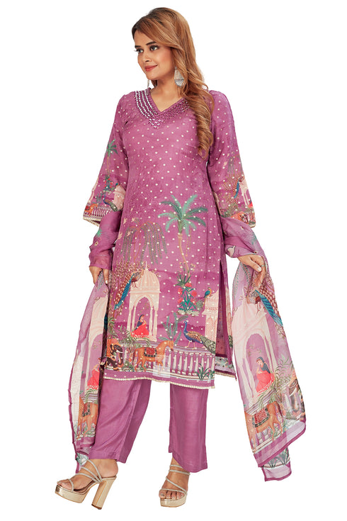 Amchoor Purple with Golden Polka Dot Zari Patterned Cotton Kurti Set for Women's