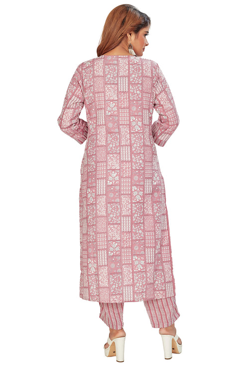 Amchoor Mauve Cotton Ethnic Motifs Kurti Set for Women's