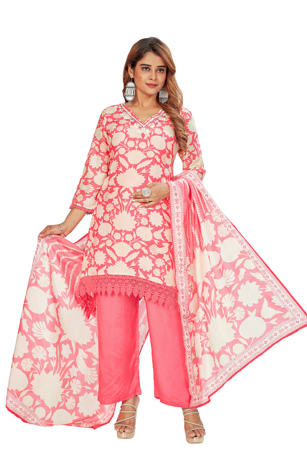 Amchoor Pink Muslin Floral Print Kurti Set for Women's