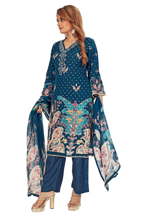 Amchoor Blue with Golden Polka Dot Zari Patterned Cotton Kurti Set for Women's