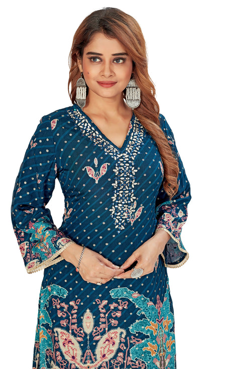 Amchoor Blue with Golden Polka Dot Zari Patterned Cotton Kurti Set for Women's