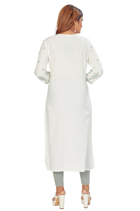 Amchoor White Solid Printed Rayon Kurti for Women's (Green)