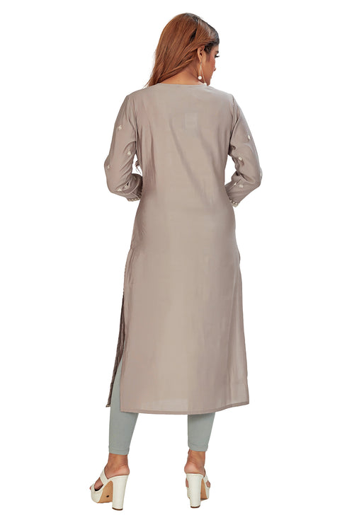 Amchoor Brown Solid Printed Viscose Silk Kurti for Women's