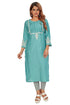 Amchoor Teal Solid Printed Viscose Silk Kurti for Women's