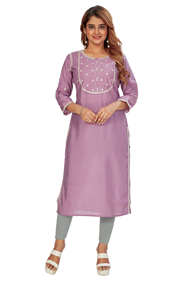 Amchoor Purple Solid Printed Viscose Silk Kurti for Women's