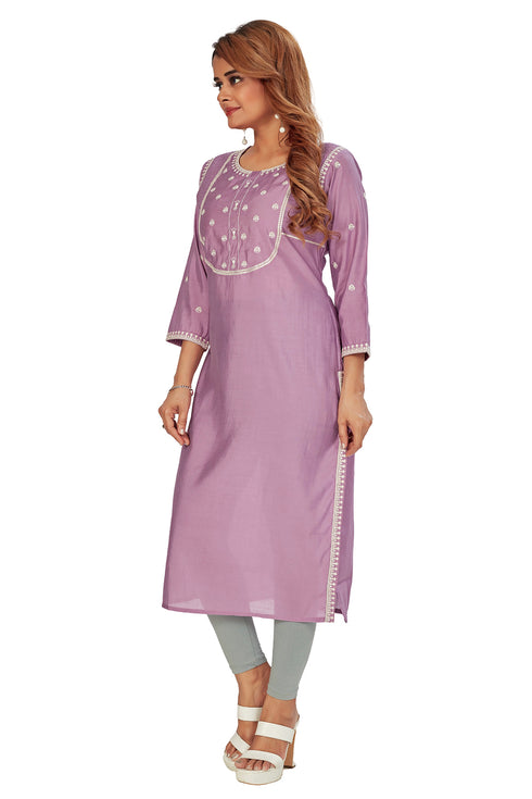 Amchoor Purple Solid Printed Viscose Silk Kurti for Women's