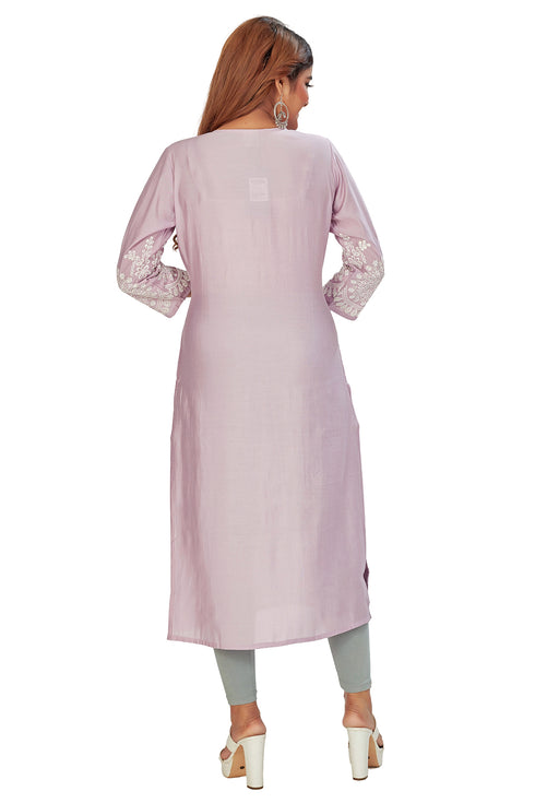 Amchoor Purple Solid Printed Viscose Silk Kurti for Women's