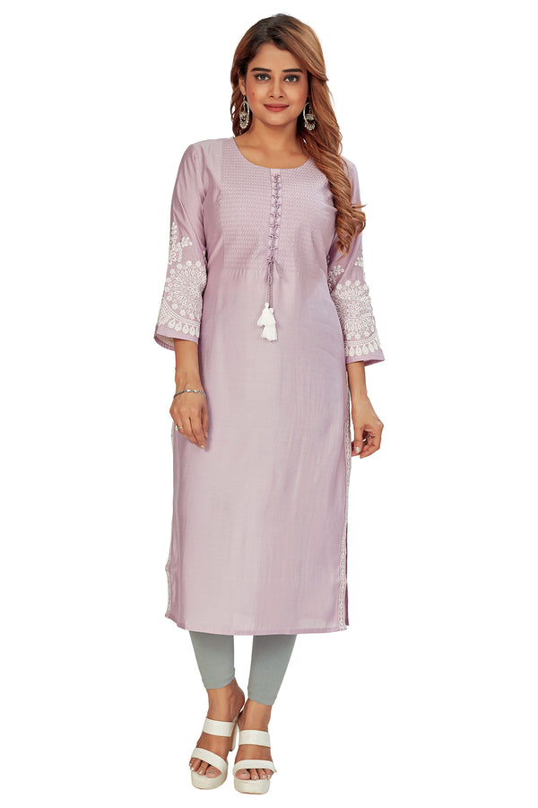 Amchoor Purple Solid Printed Viscose Silk Kurti for Women's