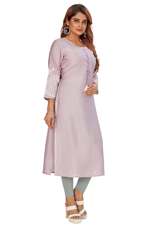 Amchoor Purple Solid Printed Viscose Silk Kurti for Women's