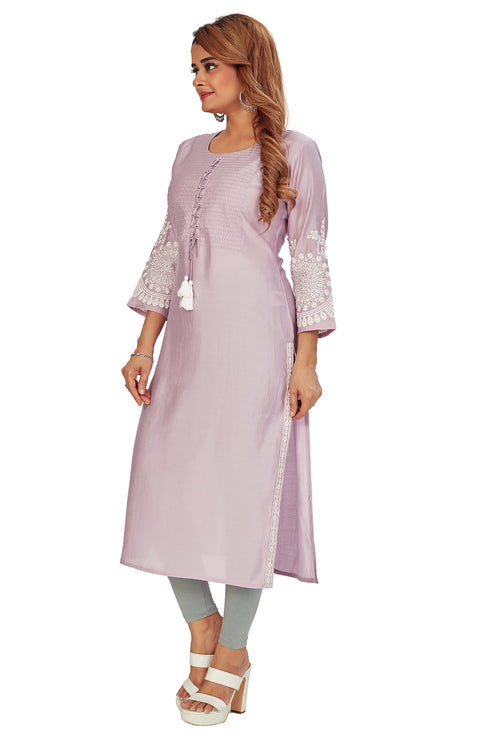 Amchoor Purple Solid Printed Viscose Silk Kurti for Women's