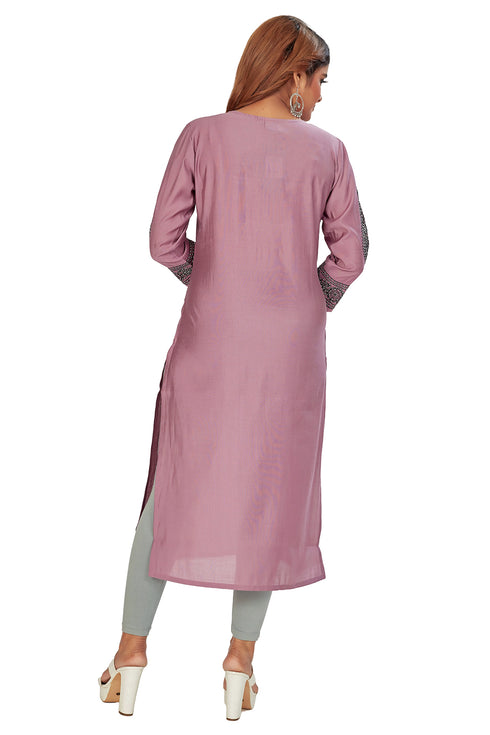 Amchoor Purple Solid Printed Viscose Silk Kurti for Women's
