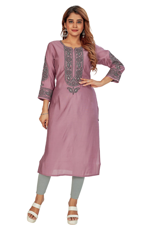 Amchoor Purple Solid Printed Viscose Silk Kurti for Women's