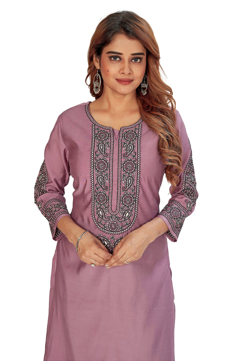 Amchoor Purple Solid Printed Viscose Silk Kurti for Women's