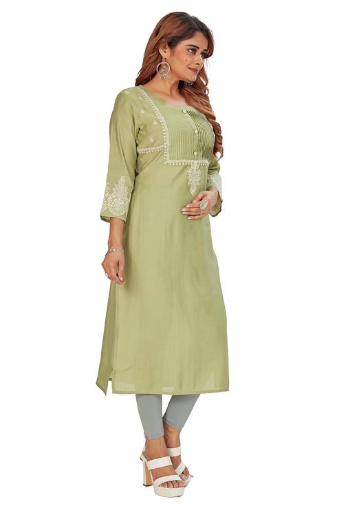 Amchoor Green Solid Printed Viscose Silk Kurti for Women's