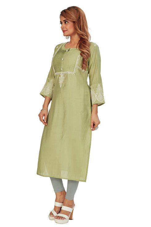 Amchoor Green Solid Printed Viscose Silk Kurti for Women's