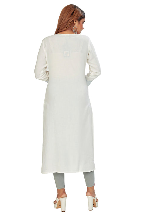 Amchoor White Solid Printed Rayon Kurti for Women's (Blue)