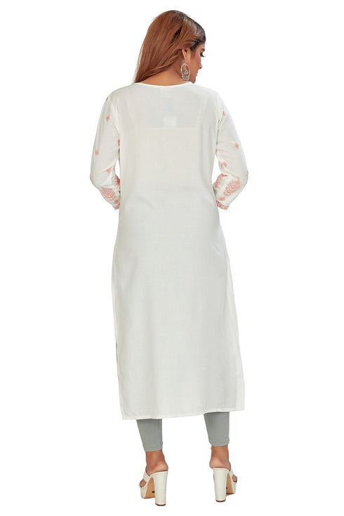 Amchoor White Solid Printed Rayon Kurti for Women's (Peach)