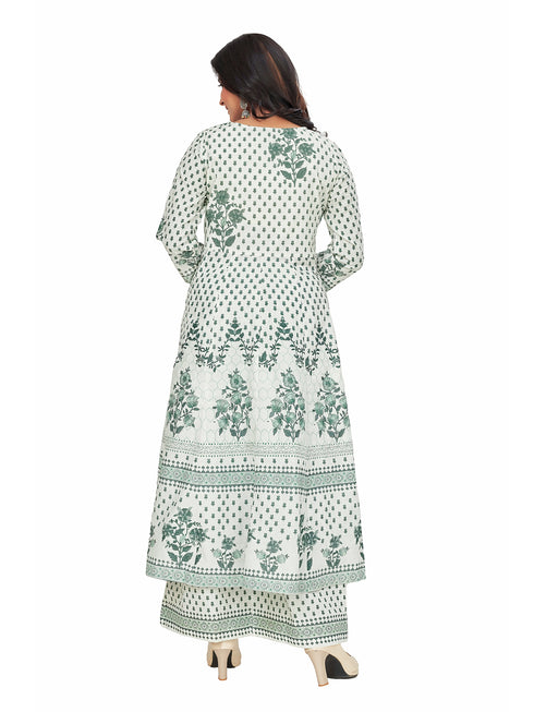Amchoor Green Cotton Floral Print KURTI SET for Women's
