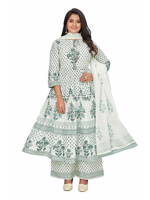 Amchoor Green Cotton Floral Print KURTI SET for Women's