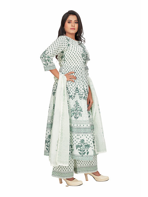 Amchoor Green Cotton Floral Print KURTI SET for Women's