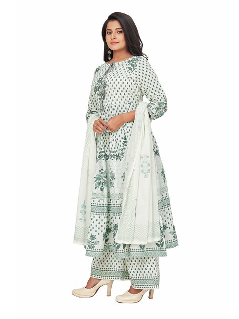 Amchoor Green Cotton Floral Print KURTI SET for Women's