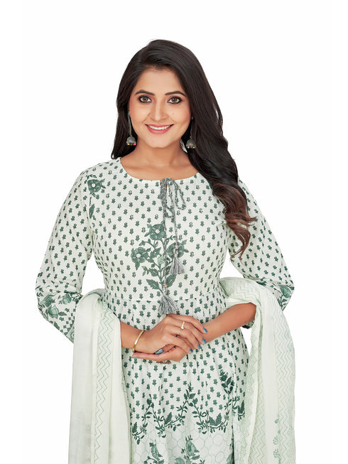 Amchoor Green Cotton Floral Print KURTI SET for Women's