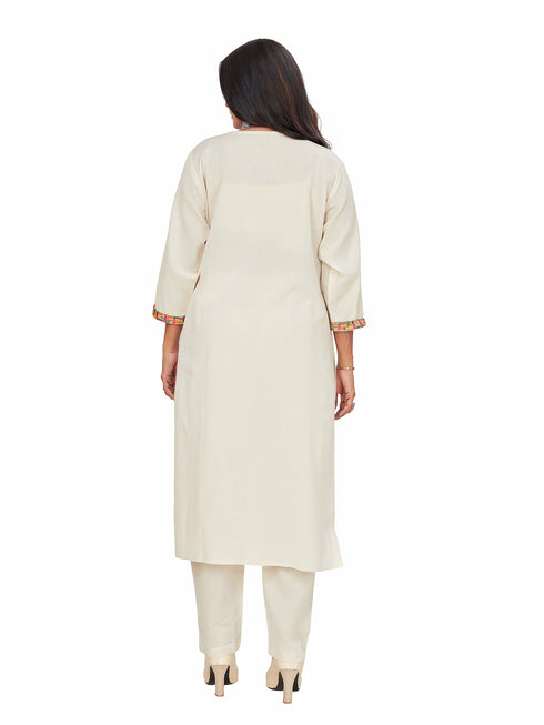 Amchoor Cream Cotton Embroidered KURTI SET for Women's