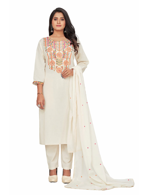 Amchoor Cream Cotton Embroidered KURTI SET for Women's
