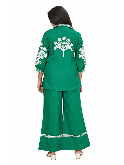 Amchoor Green Cotton Solid Print Co-Ord Set for Women's