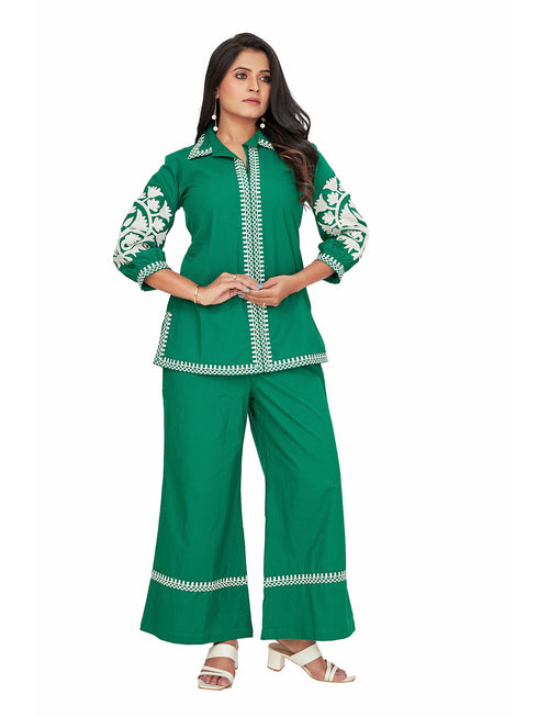 Amchoor Green Cotton Solid Print Co-Ord Set for Women's